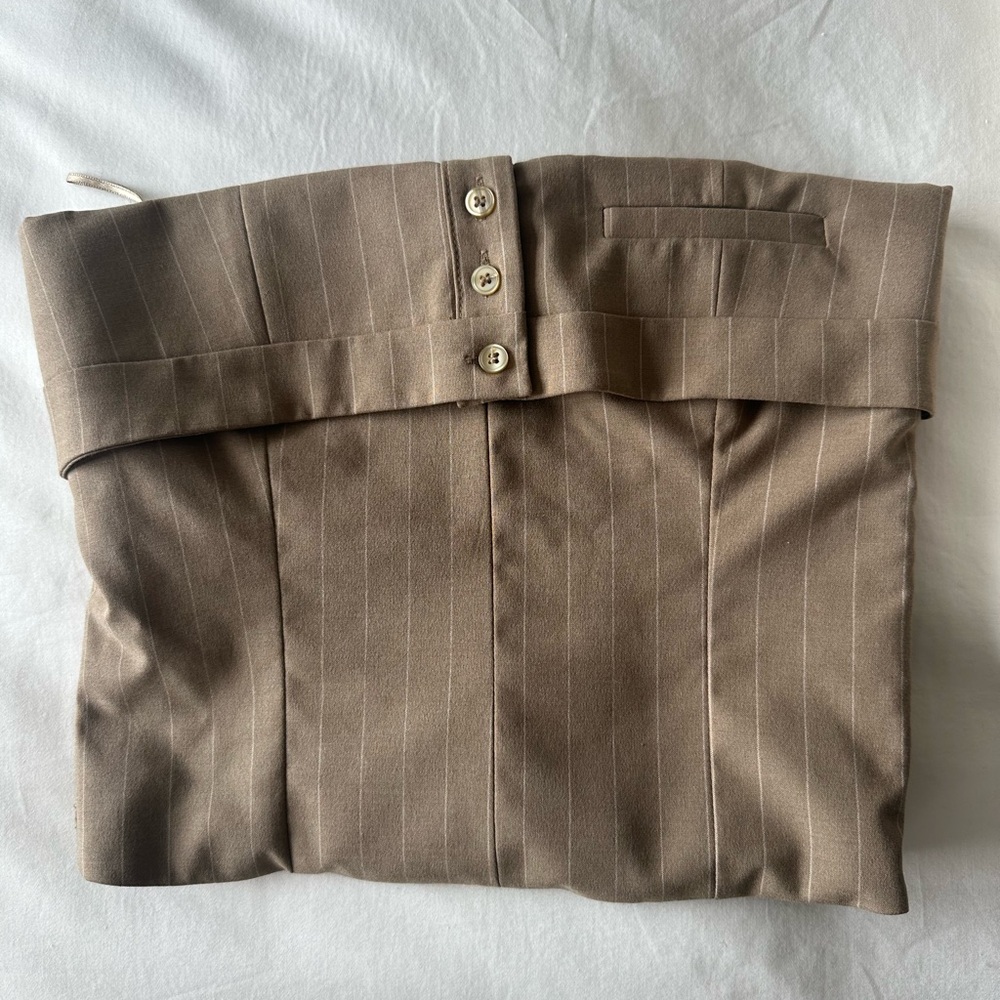 Zara Taupe Pinstripe Strapless Top